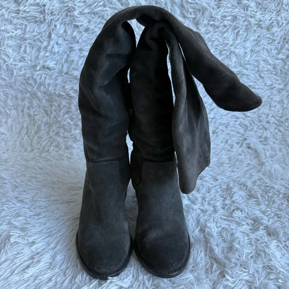 Dolce Vita Gray Suede Over the Knee Boots with Stacked Heel Size 7.5